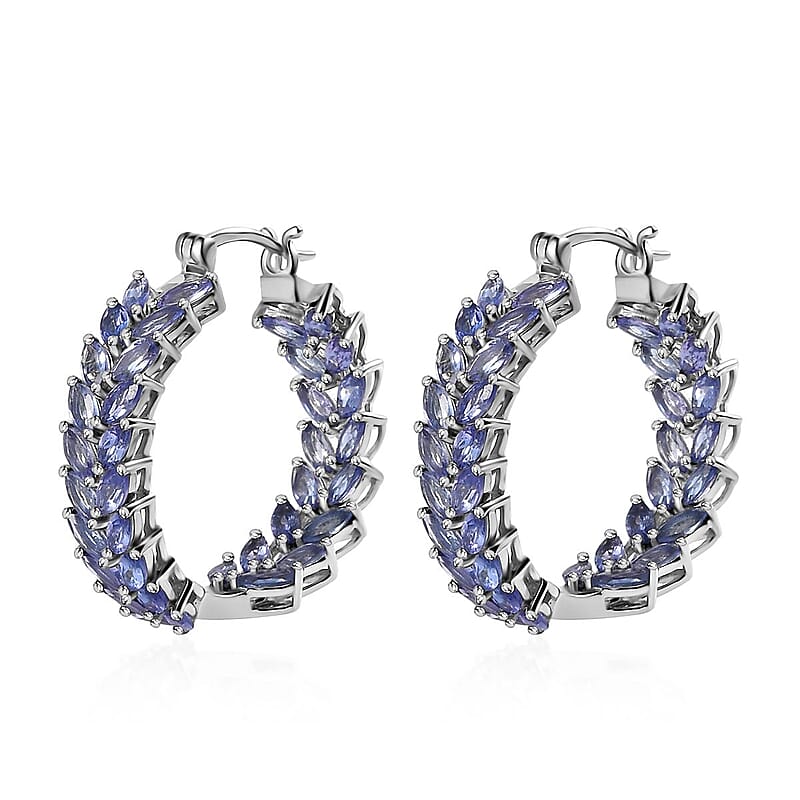 Tanzanite Leaf Hoop Earrings in Platinum Over Sterling Silver 10.50 ctw