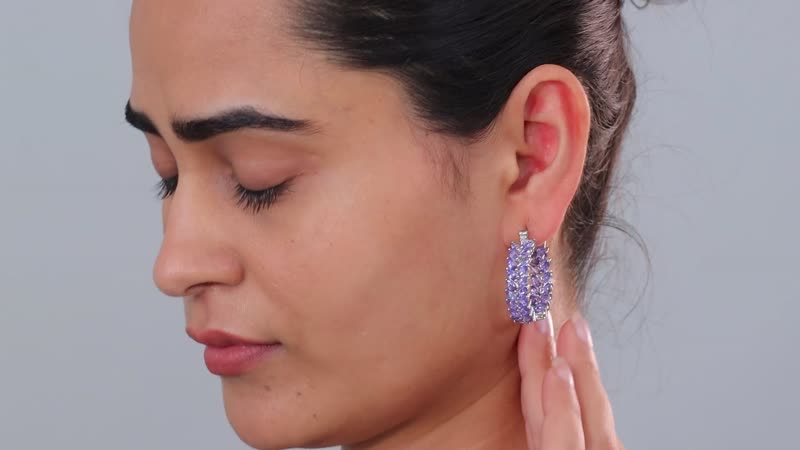 Tanzanite Leaf Hoop Earrings in Platinum Over Sterling Silver 10.50 ctw