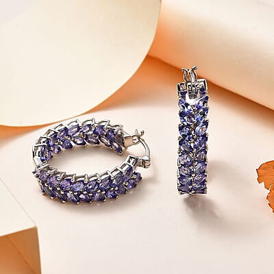 Tanzanite Leaf Hoop Earrings in Platinum Over Sterling Silver 10.50 ctw