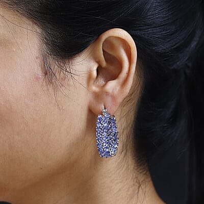 Tanzanite Leaf Hoop Earrings in Platinum Over Sterling Silver 10.50 ctw