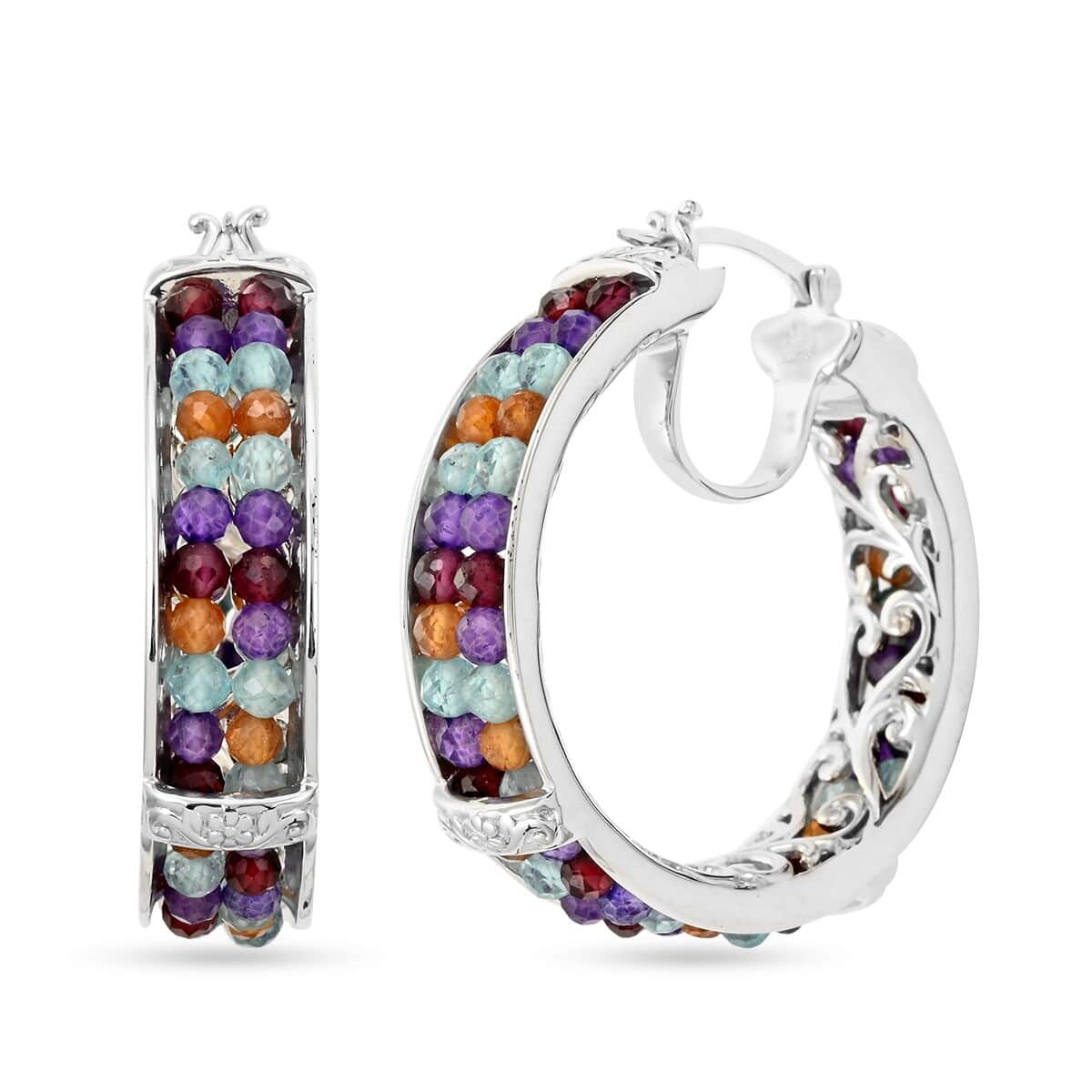 Karis Multi Gemstone Hoop Earrings in Platinum Bond 14.00 ctw image number 0