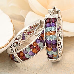 Karis Multi Gemstone Hoop Earrings in Platinum Bond 14.00 ctw