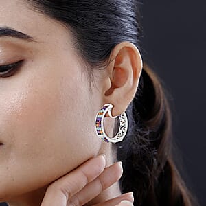 Karis Multi Gemstone Hoop Earrings in Platinum Bond 14.00 ctw