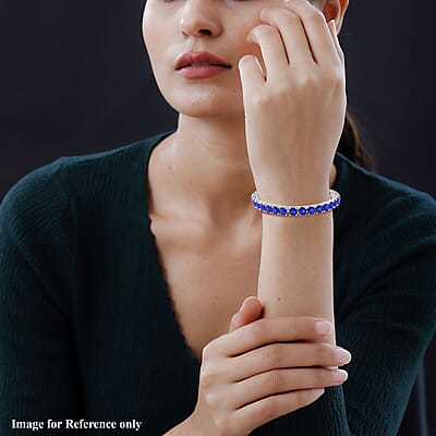 Tanzanian Blue Spinel (DF) Tennis Bracelet in Platinum Over Sterling Silver (6.50 In) 31.85 ctw