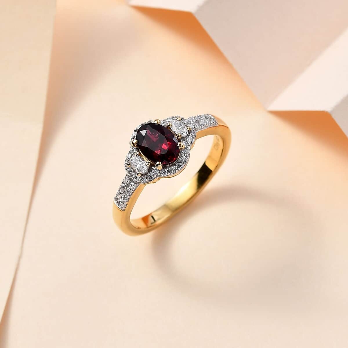 Premium Anthill Garnet and Moissanite Ring in Vermeil Yellow Gold Over Sterling Silver (Size 6.0) 1.35 ctw image number 1