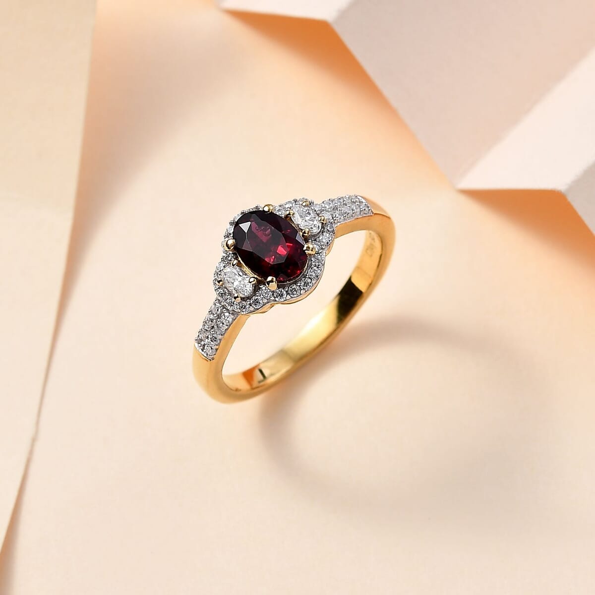 Premium Anthill Garnet and Moissanite Ring in Vermeil Yellow Gold Over Sterling Silver (Size 7.0) 1.35 ctw image number 1