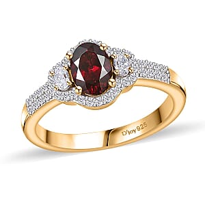 Premium Anthill Garnet and Moissanite Ring in Vermeil Yellow Gold Over Sterling Silver (Size 8.0) 1.35 ctw
