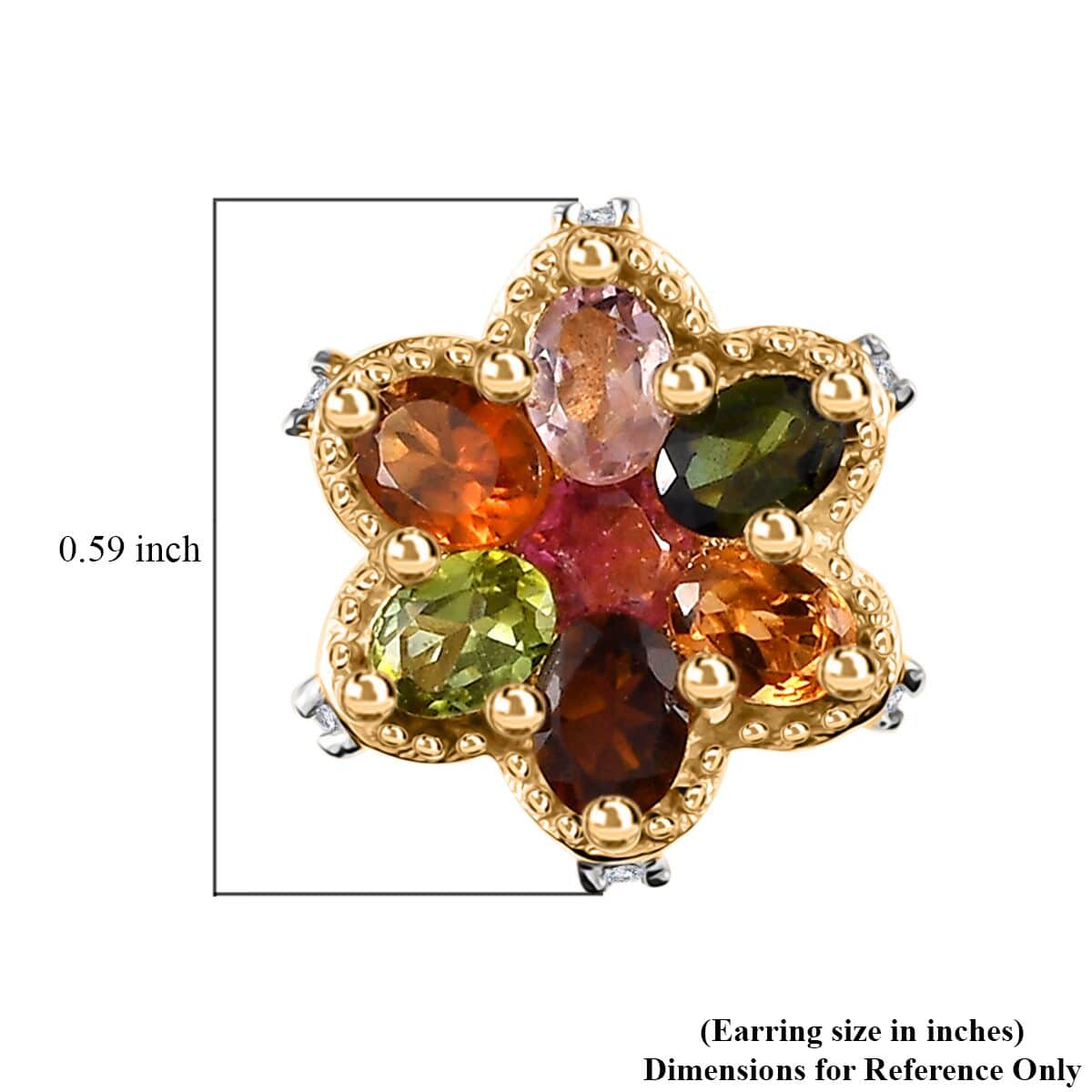 Multi-Tourmaline and White Zircon Floral Stud Earrings in Vermeil Yellow Gold Over Sterling Silver 2.60 ctw image number 4