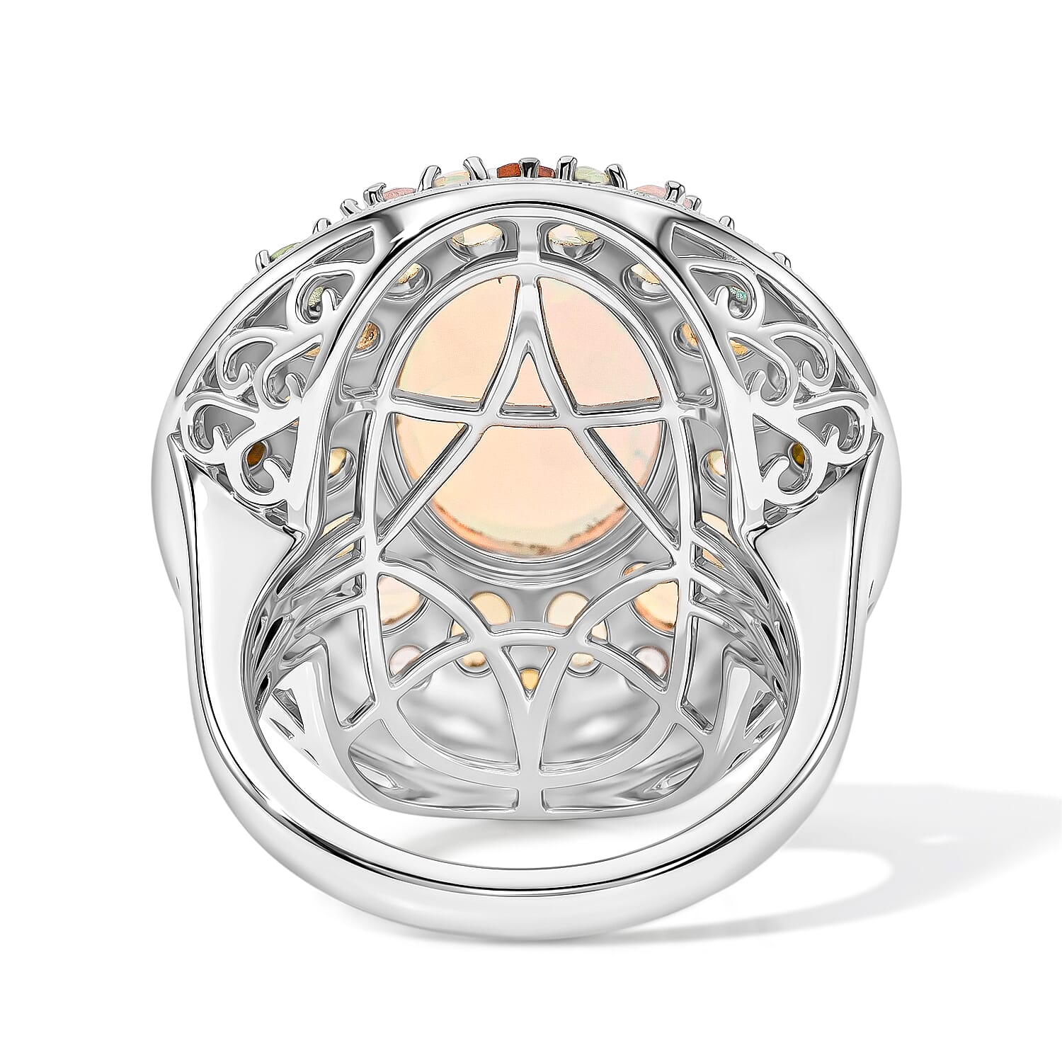 Ethiopian Welo Opal and Multi tourmaline 6.63 ctw Cluster Ring in Platinum Over Sterling Silver (Size 6.5) (8.49 g)