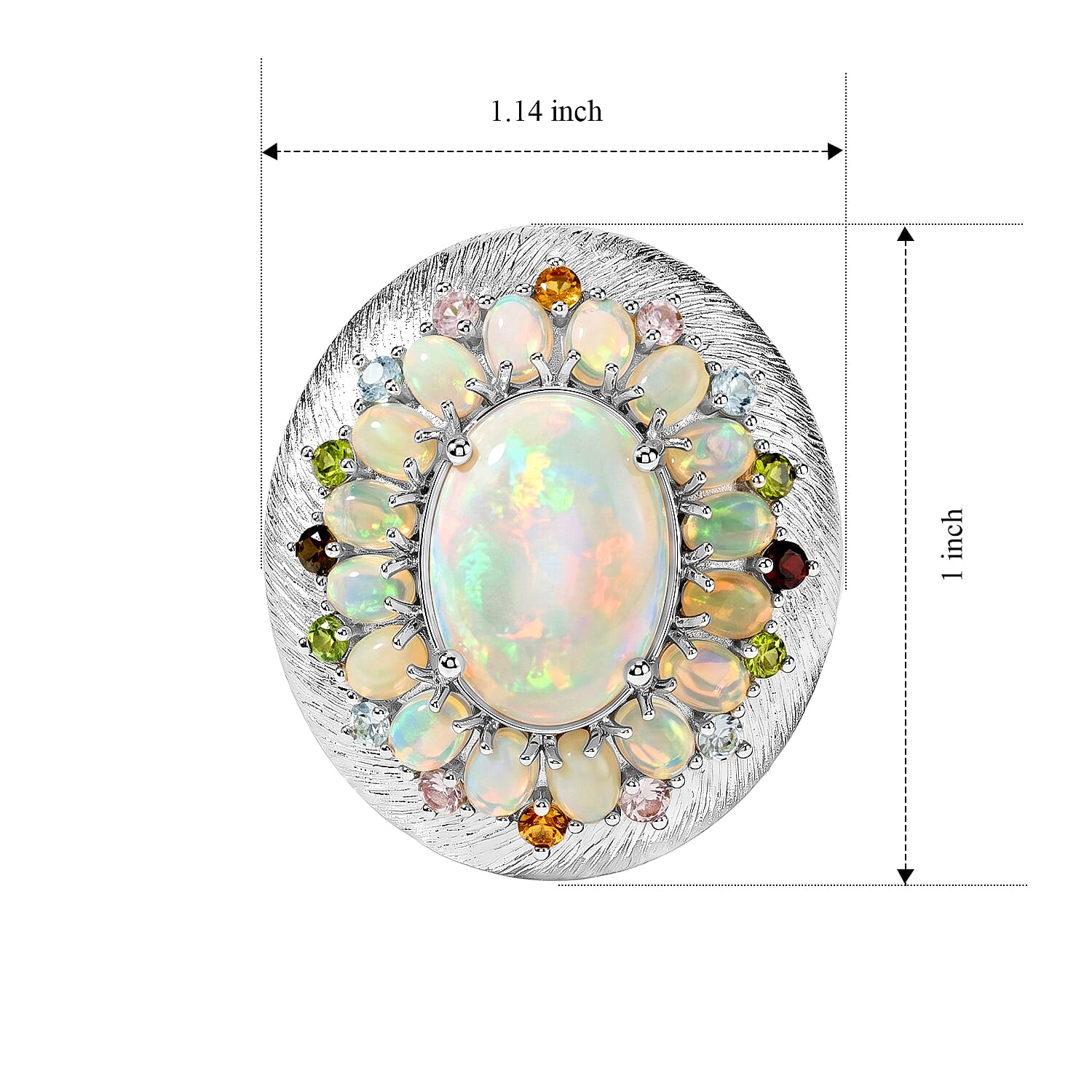 Ethiopian Welo Opal and Multi tourmaline 6.63 ctw Cluster Ring in Platinum Over Sterling Silver (Size 6.5) (8.49 g)