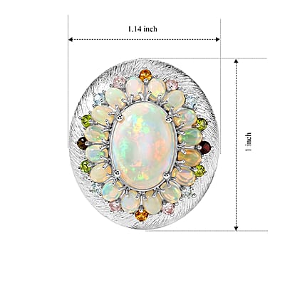Ethiopian Welo Opal and Multi tourmaline 6.63 ctw Cluster Ring in Platinum Over Sterling Silver (Size 6.5) (8.49 g)