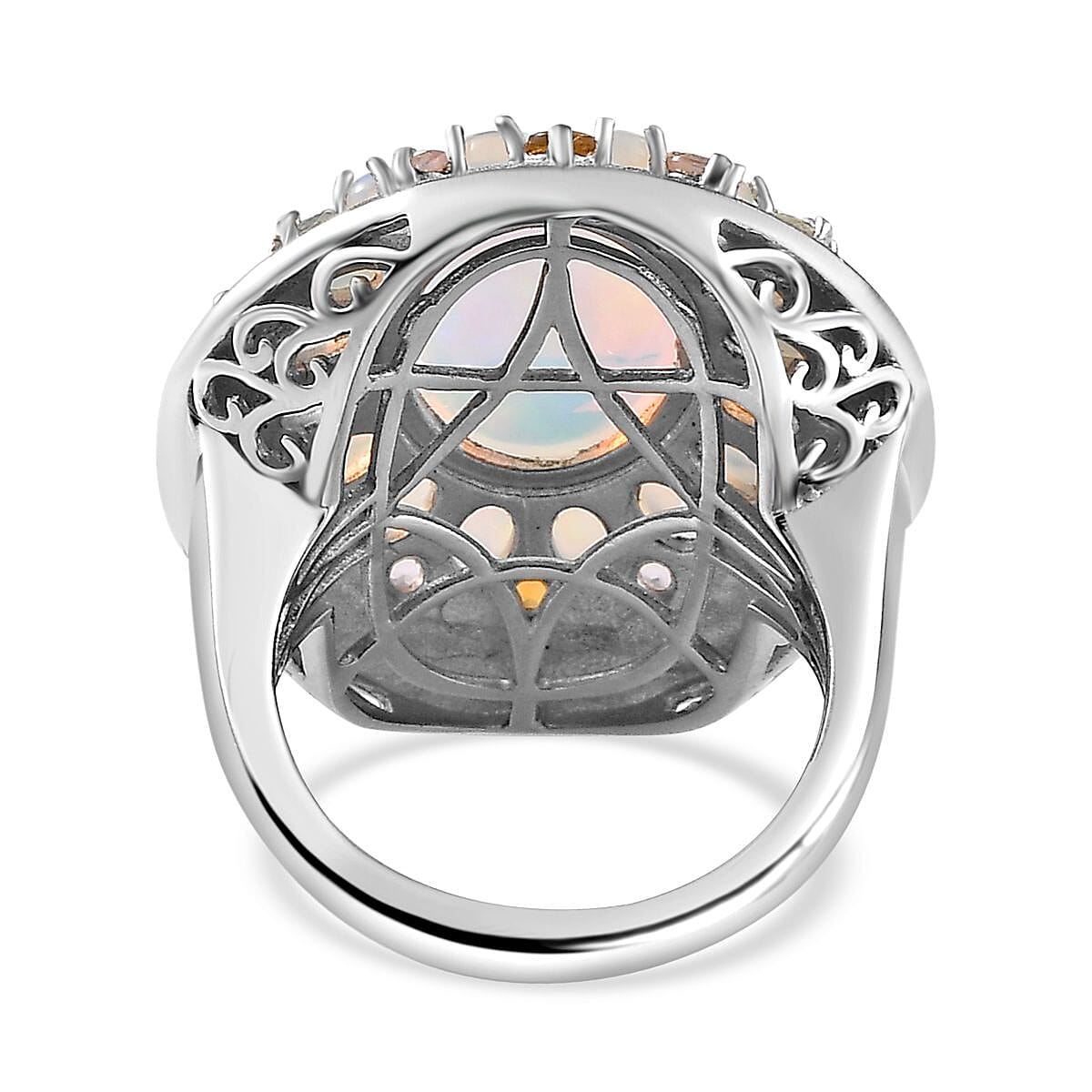 Ethiopian Welo Opal and Multi tourmaline 6.63 ctw Cluster Ring in Platinum Over Sterling Silver (Size 6.5) (8.49 g)