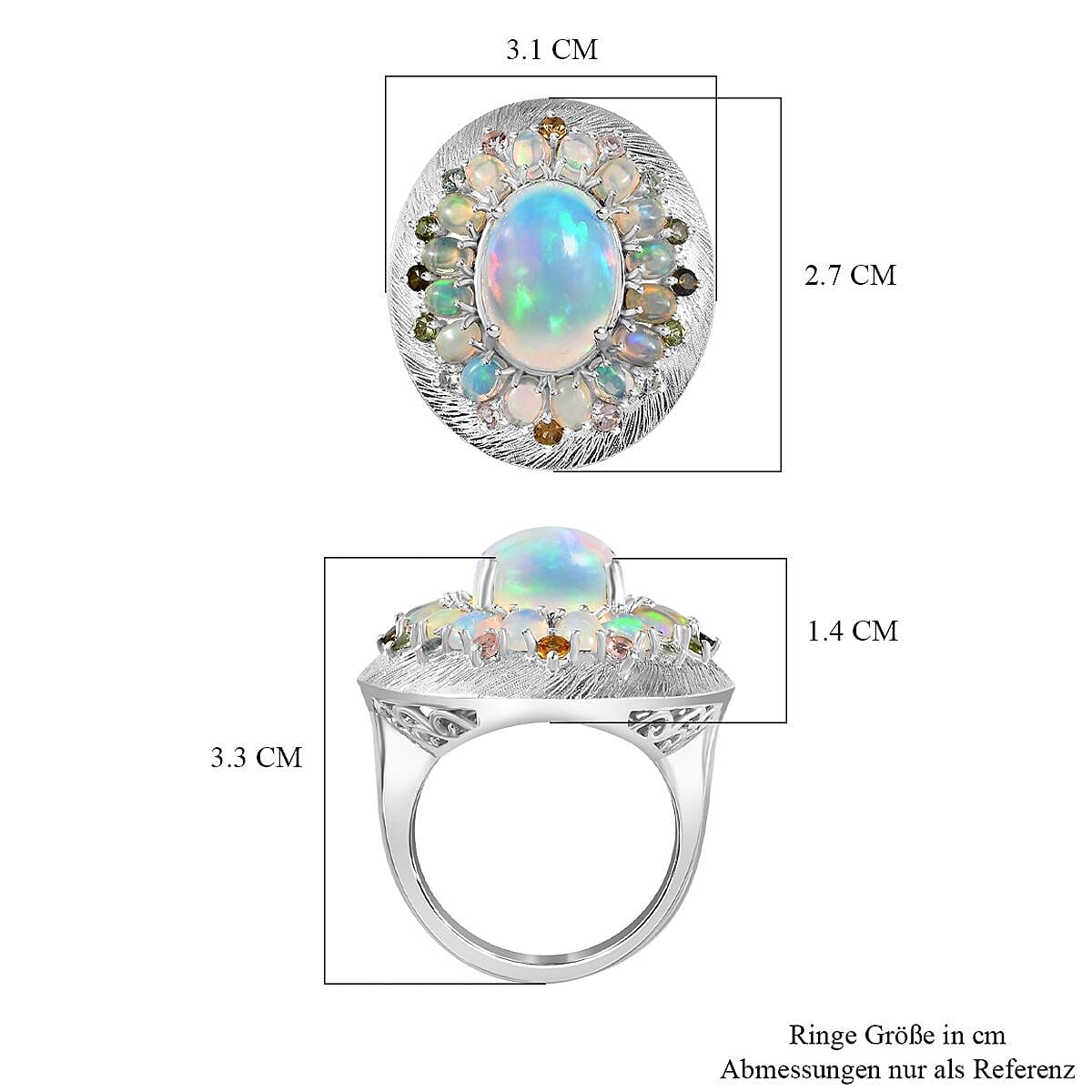 Ethiopian Welo Opal and Multi tourmaline 6.63 ctw Cluster Ring in Platinum Over Sterling Silver (Size 6.5) (8.49 g)