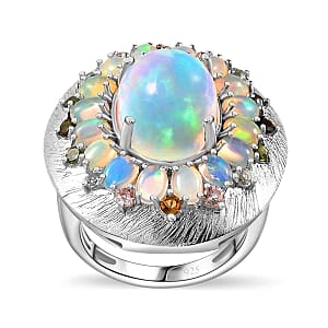 Ethiopian Welo Opal and Multi tourmaline 6.63 ctw Cluster Ring in Platinum Over Sterling Silver (Size 10.0) (8.86 g)