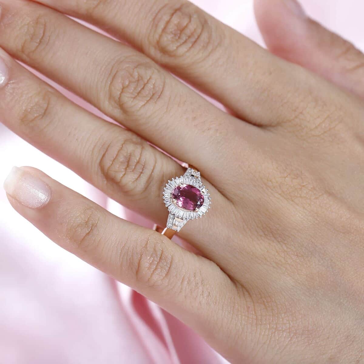 Luxoro 10K Rose Gold Premium Natural Calabar Pink Tourmaline and G-H I2 Diamond Ring (Size 6.0) 4.15 Grams 1.50 ctw image number 2