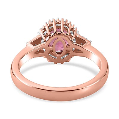Luxoro 10K Rose Gold Premium Natural Calabar Pink Tourmaline and G-H I2 Diamond Halo Ring (Size 6.0) 4.15 Grams 1.50 ctw