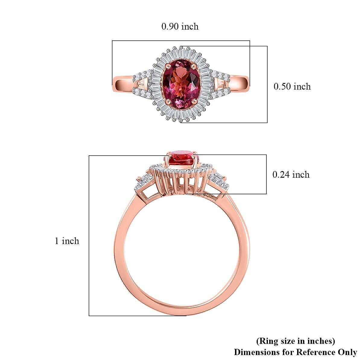 Luxoro 10K Rose Gold Premium Natural Calabar Pink Tourmaline and G-H I2 Diamond Halo Ring (Size 6.0) 4.15 Grams 1.50 ctw