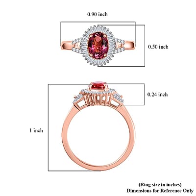 Luxoro 10K Rose Gold Premium Natural Calabar Pink Tourmaline and G-H I2 Diamond Halo Ring (Size 6.0) 4.15 Grams 1.50 ctw