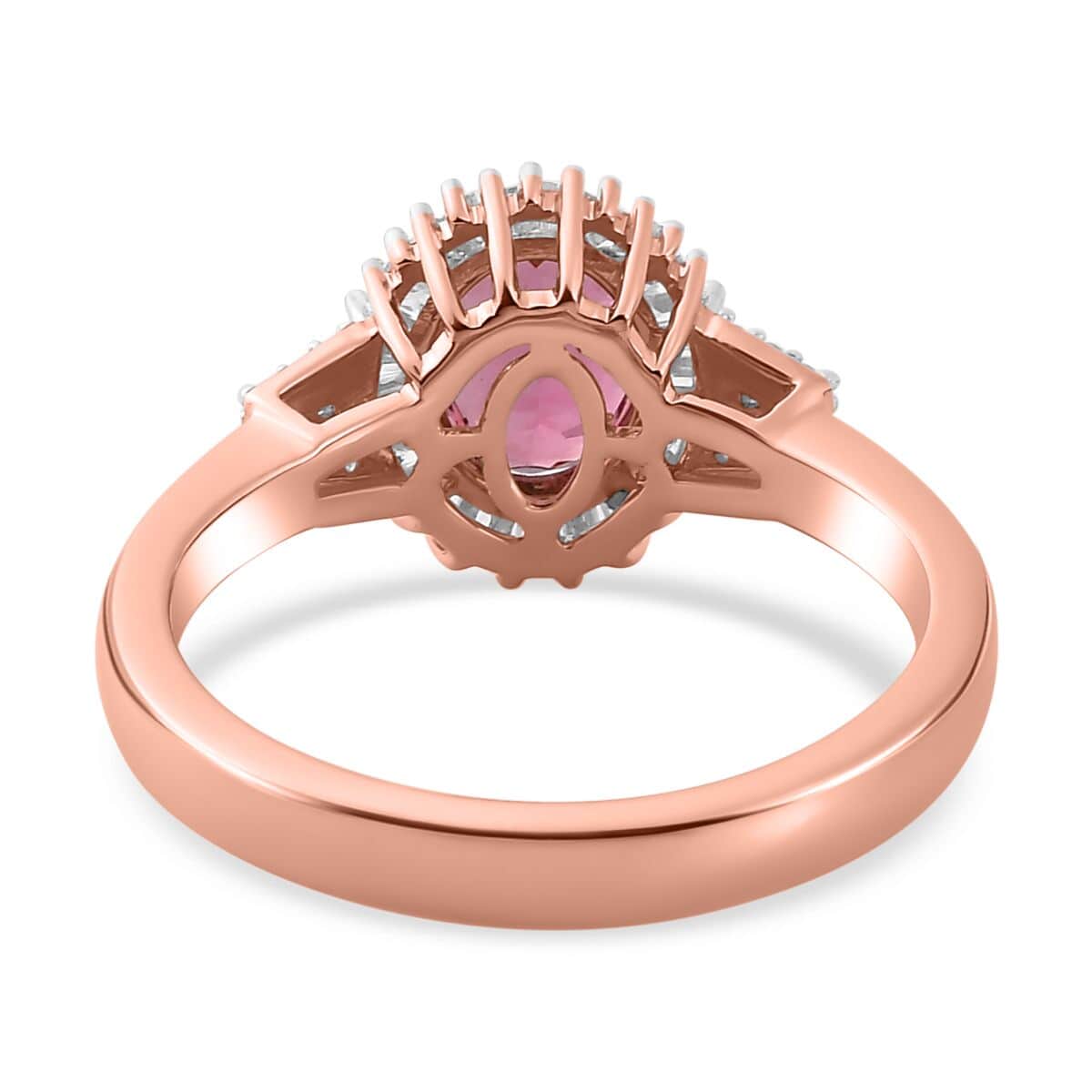 Luxoro 10K Rose Gold Premium Natural Calabar Pink Tourmaline and G-H I2 Diamond Halo Ring (Size 7.0) 4.15 Grams 1.50 ctw image number 4