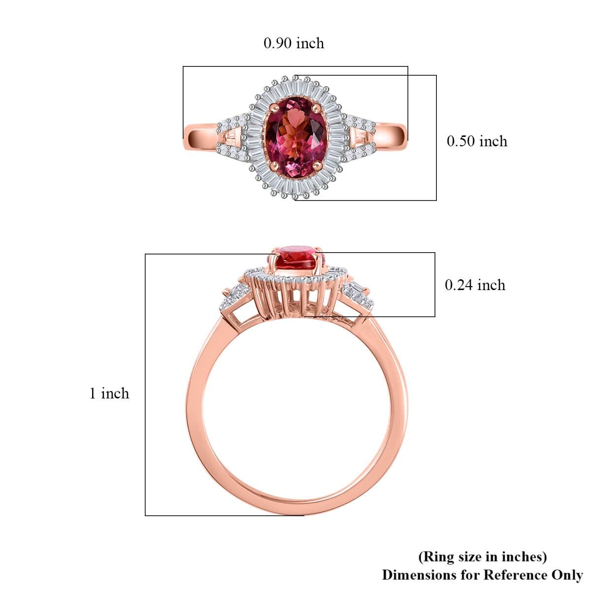 Luxoro 10K Rose Gold Premium Natural Calabar Pink Tourmaline and G-H I2 Diamond Halo Ring (Size 8.0) 4.15 Grams 1.50 ctw image number 5