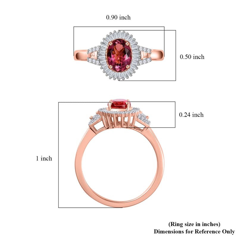 Luxoro 10K Rose Gold Premium Natural Calabar Pink Tourmaline and G-H I2 Diamond Halo Ring (Size 8.0) 4.15 Grams 1.50 ctw