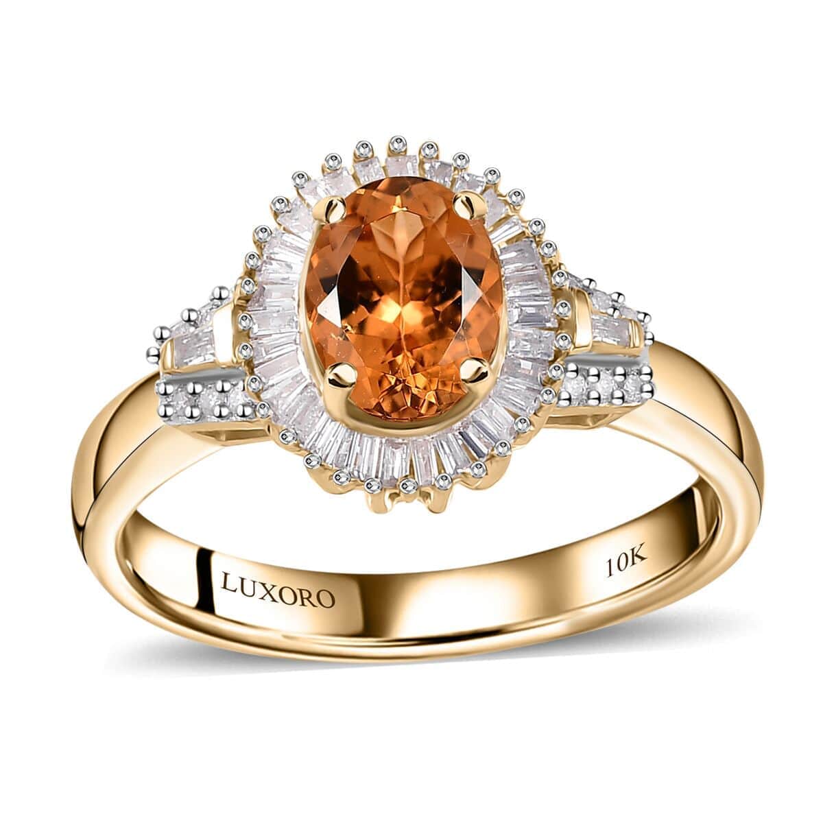 Luxoro 10K Yellow Gold Premium Calabar Golden Tourmaline and G-H I2 Diamond Halo Ring (Size 6.0) 4 Grams 1.50 ctw image number 0