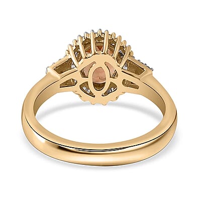 Luxoro 10K Yellow Gold Premium Calabar Golden Tourmaline and G-H I2 Diamond Halo Ring (Size 6.0) 4 Grams 1.50 ctw