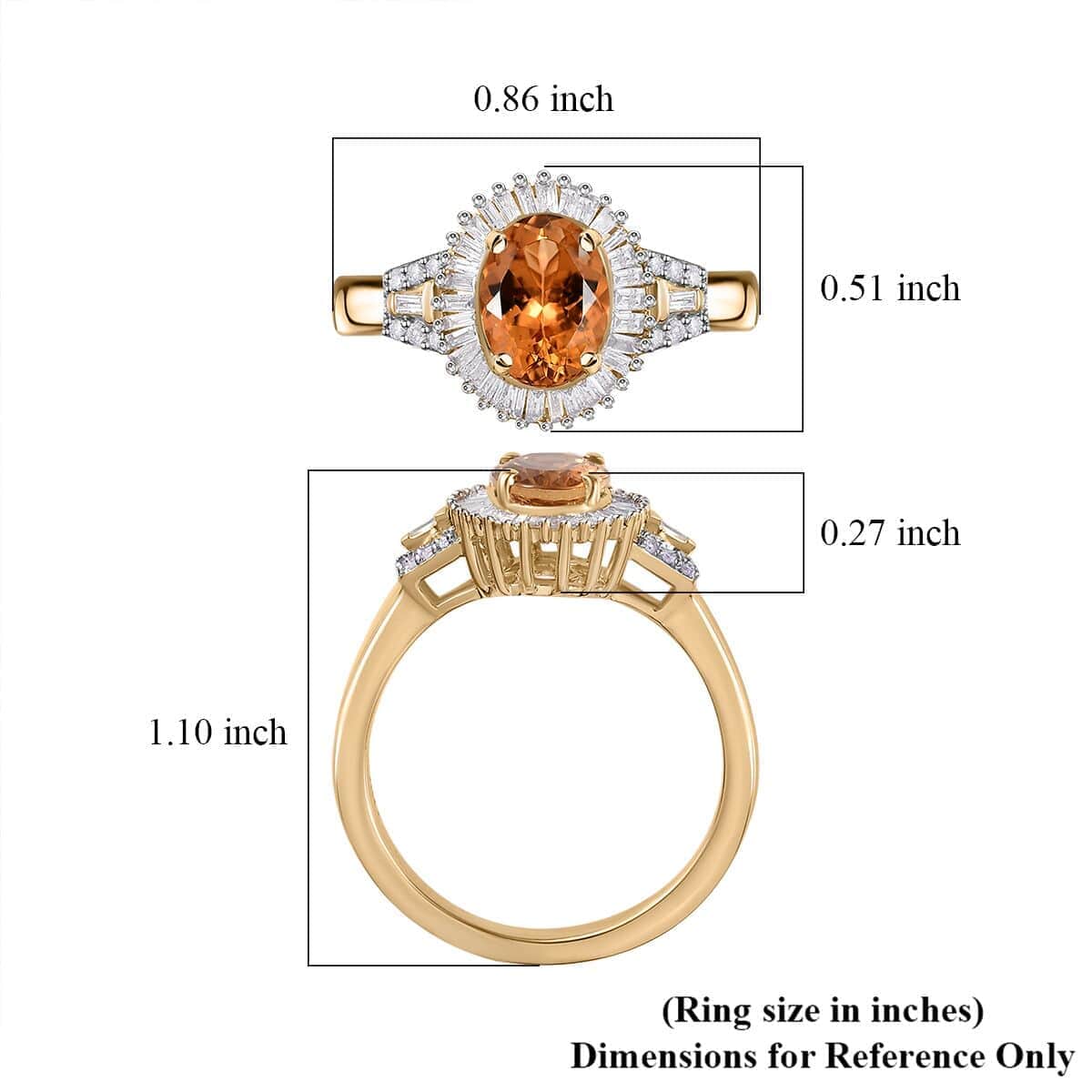Luxoro 10K Yellow Gold Premium Calabar Golden Tourmaline and G-H I2 Diamond Halo Ring (Size 6.0) 4 Grams 1.50 ctw image number 5