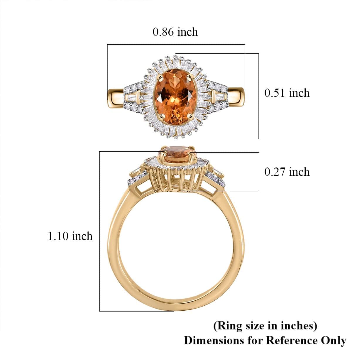Luxoro 10K Yellow Gold Premium Calabar Golden Tourmaline and G-H I2 Diamond Halo Ring (Size 7.0) 4 Grams 1.50 ctw image number 5