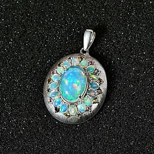 Ethiopion Welo Opal and Multi tourmaline 6.63 ctw Pendant in Platinum Over Sterling Silver