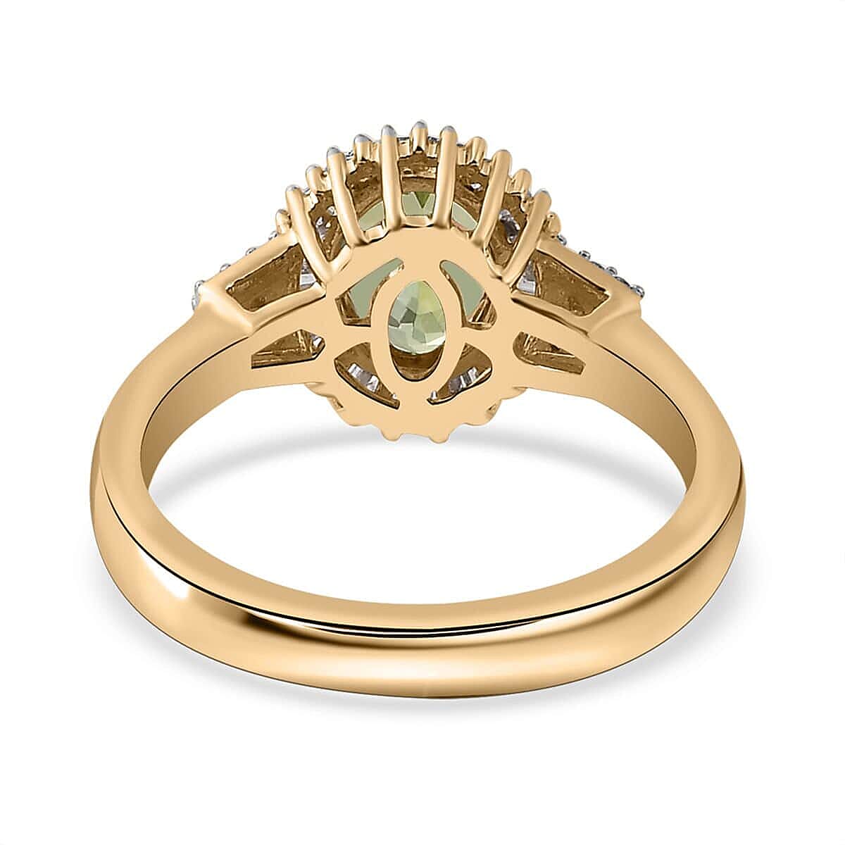 Luxoro 10K Green Gold Premium Natural Calabar Green Tourmaline and G-H I2 Diamond Halo Ring (Size 6.0) 4.60 Grams 1.40 ctw