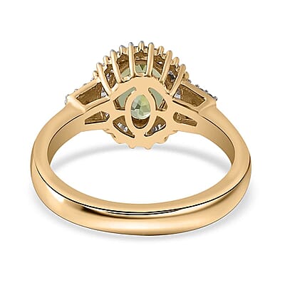 Luxoro 10K Green Gold Premium Natural Calabar Green Tourmaline and G-H I2 Diamond Halo Ring (Size 6.0) 4.60 Grams 1.40 ctw