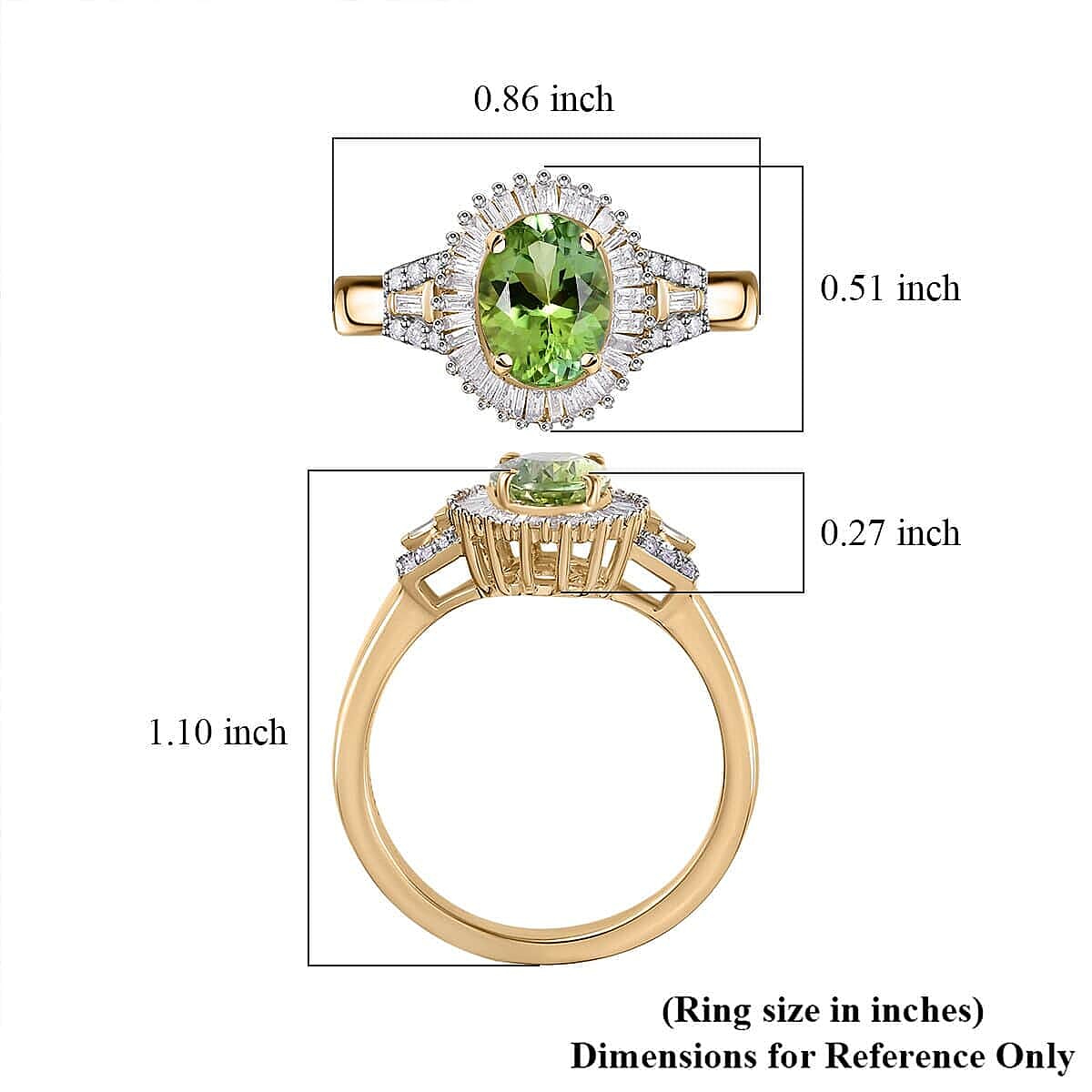 Luxoro 10K Green Gold Premium Natural Calabar Green Tourmaline and G-H I2 Diamond Halo Ring (Size 6.0) 4.60 Grams 1.40 ctw
