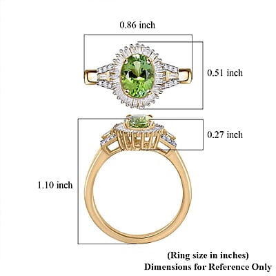 Luxoro 10K Green Gold Premium Natural Calabar Green Tourmaline and G-H I2 Diamond Halo Ring (Size 6.0) 4.60 Grams 1.40 ctw