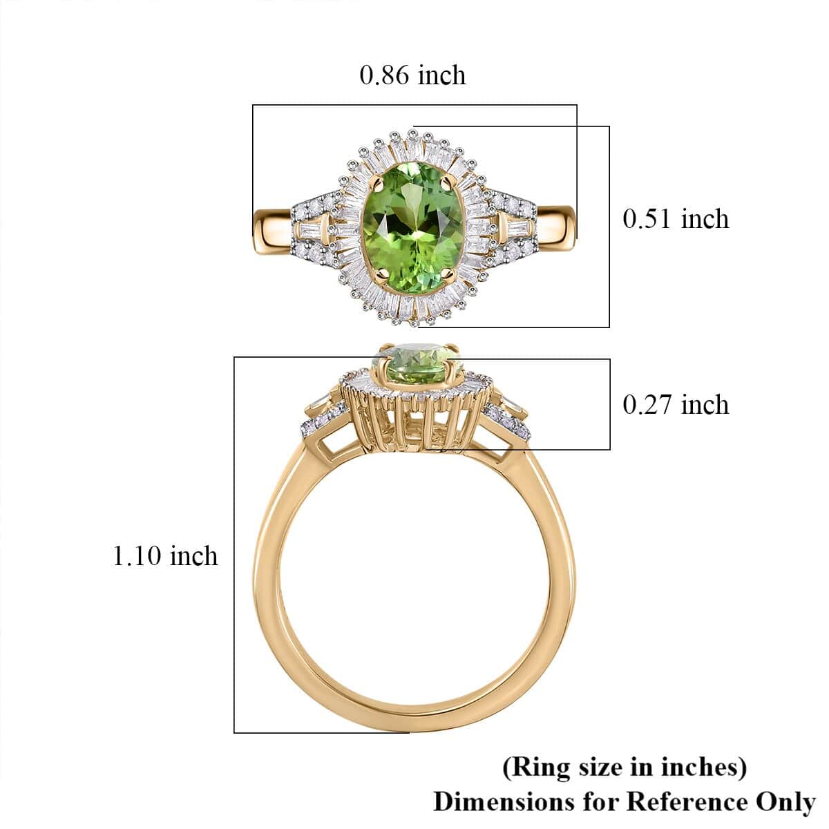 Luxoro 10K Green Gold Premium Natural Calabar Green Tourmaline and G-H I2 Diamond Halo Ring (Size 8.0) 4.60 Grams 1.40 ctw image number 5