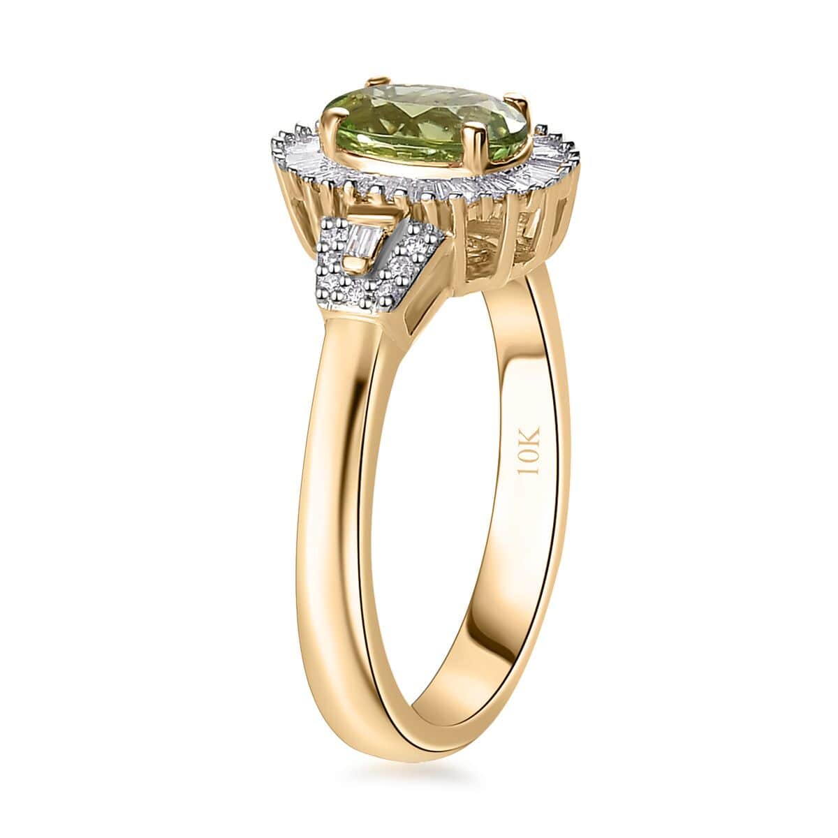 Luxoro 10K Green Gold Premium Natural Calabar Green Tourmaline and G-H I2 Diamond Halo Ring (Size 9.0) 4.60 Grams 1.40 ctw image number 3