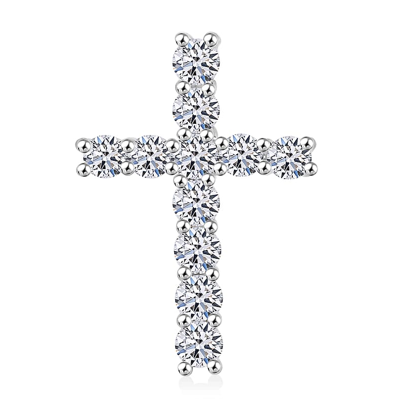 Luxuriant Lab Grown Diamond F-G VS Cross Pendant without Chain in Platinum Over Sterling Silver 0.25 ctw