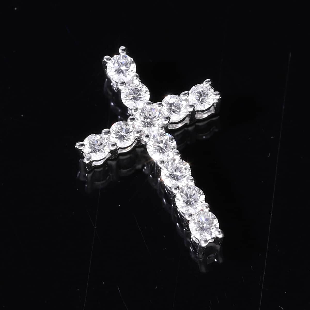 Luxuriant Lab Grown Diamond F-G VS Cross Pendant in Platinum Over Sterling Silver 0.25 ctw image number 1