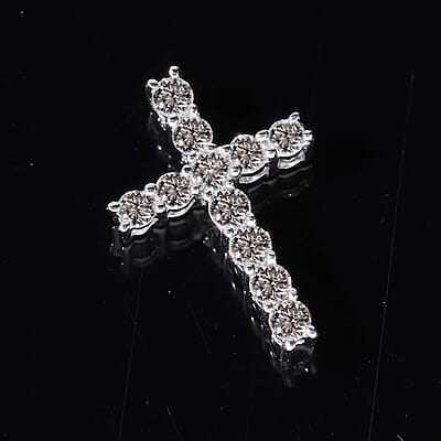 Luxuriant Lab Grown Diamond F-G VS Cross Pendant without Chain in Platinum Over Sterling Silver 0.25 ctw