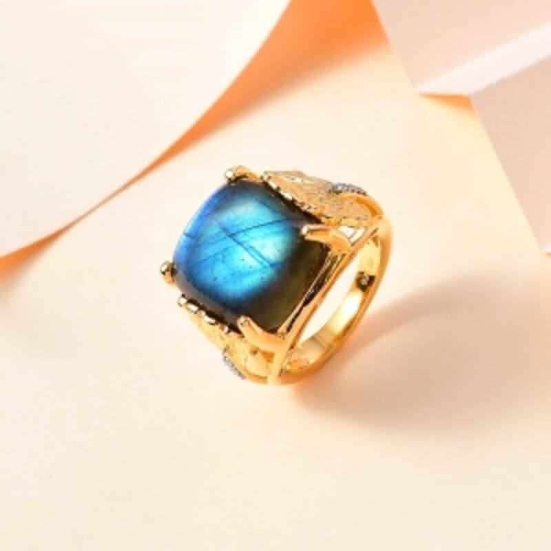 Labradorite and Multi Gemstone14.77 ctw Fancy Ring in Vermeil Yellow Gold Over Sterling Silver (Size 6.5)