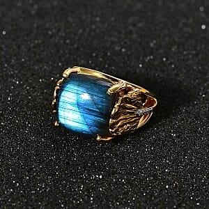 Labradorite and Multi Gemstone14.77 ctw Fancy Ring in Vermeil Yellow Gold Over Sterling Silver (Size 6.5)