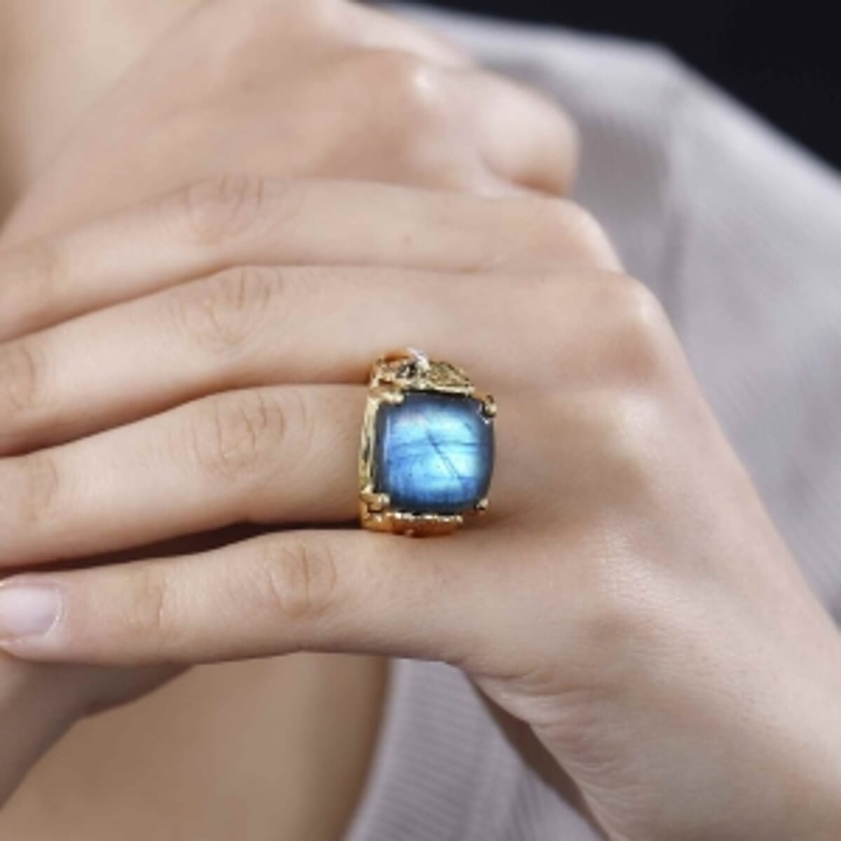 Labradorite and Multi Gemstone14.77 ctw Fancy Ring in Vermeil Yellow Gold Over Sterling Silver (Size 6.5) image number 3
