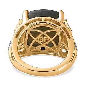 Labradorite and Multi Gemstone14.77 ctw Fancy Ring in Vermeil Yellow Gold Over Sterling Silver (Size 6.5)