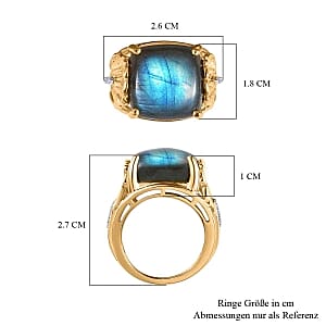 Labradorite and Multi Gemstone14.77 ctw Fancy Ring in Vermeil Yellow Gold Over Sterling Silver (Size 6.5)