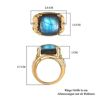 GP Labradorite and White Zircon 13.68 ctw Fancy Ring in Vermeil Yellow Gold Over Sterling Silver (Size 8.0) (8.28 g)