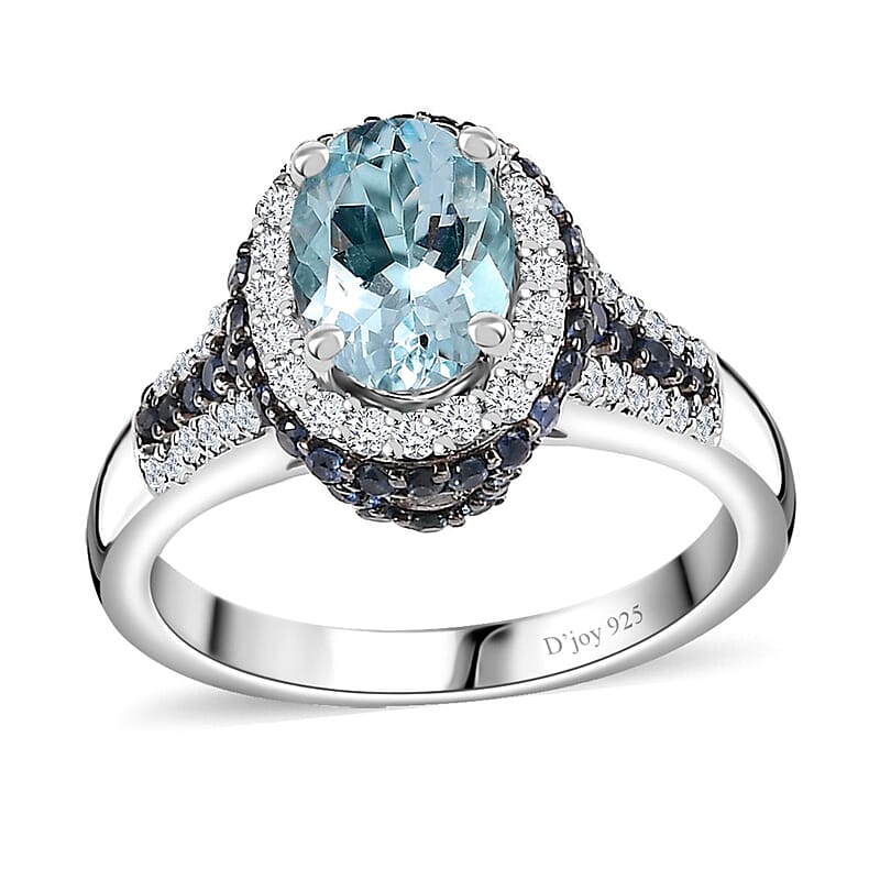 Santa Maria Aquamarine and Multi Gemstone Ring in Platinum Over Sterling Silver (Size 10.0) 2.00 ctw