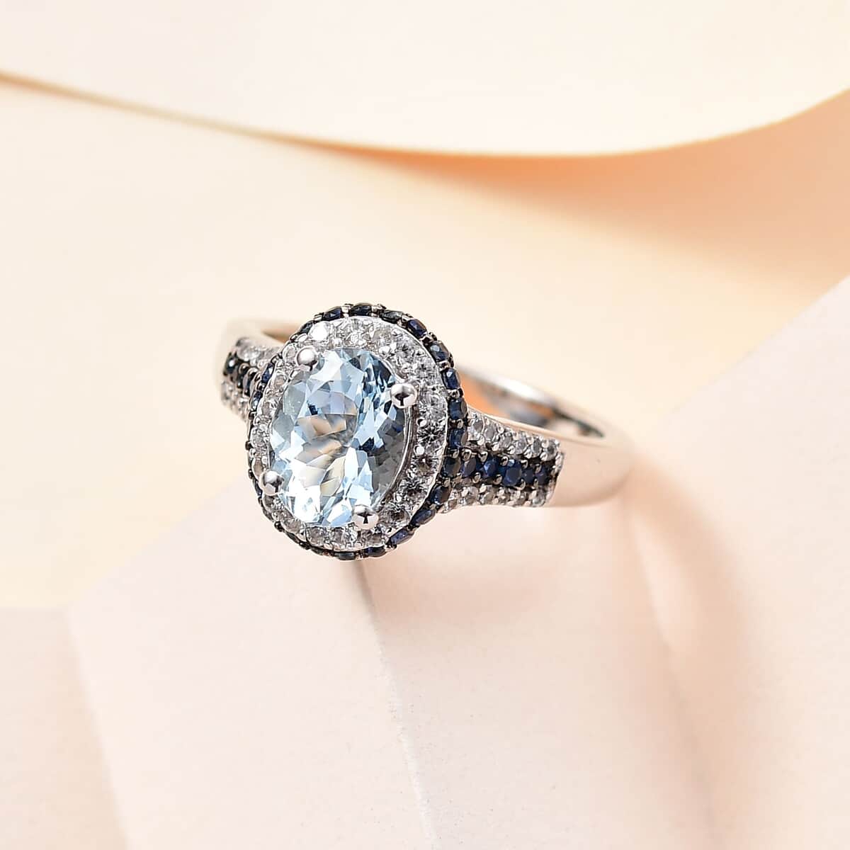 TLV Santa Maria Aquamarine, Multi Gemstone Ring in Platinum Over Sterling Silver (Size 10.0) 2.00 ctw image number 1