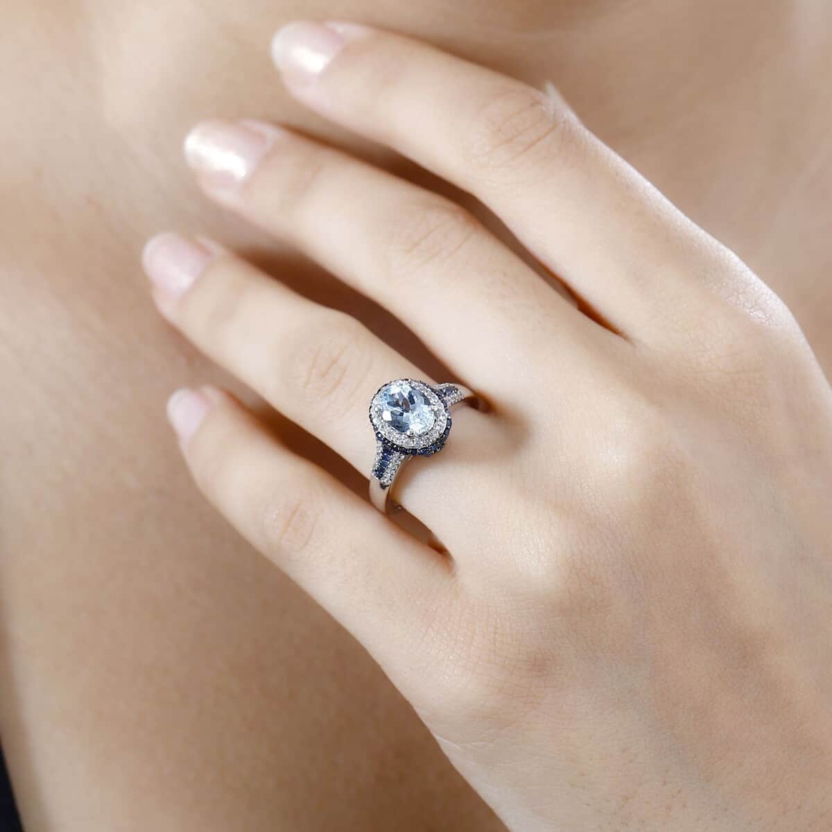 TLV Santa Maria Aquamarine, Multi Gemstone Ring in Platinum Over Sterling Silver (Size 10.0) 2.00 ctw image number 2