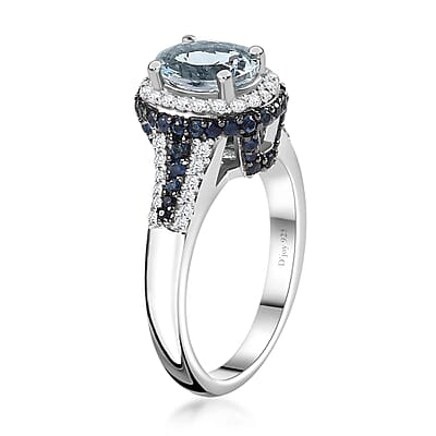Santa Maria Aquamarine and Multi Gemstone Ring in Platinum Over Sterling Silver (Size 10.0) 2.00 ctw