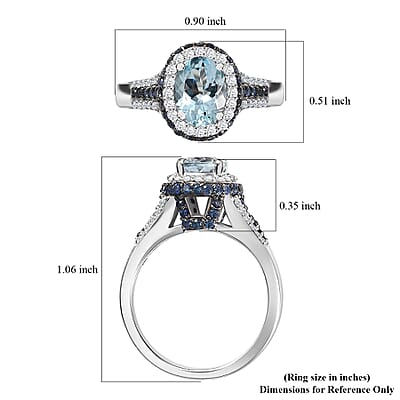 Santa Maria Aquamarine and Multi Gemstone Ring in Platinum Over Sterling Silver (Size 10.0) 2.00 ctw